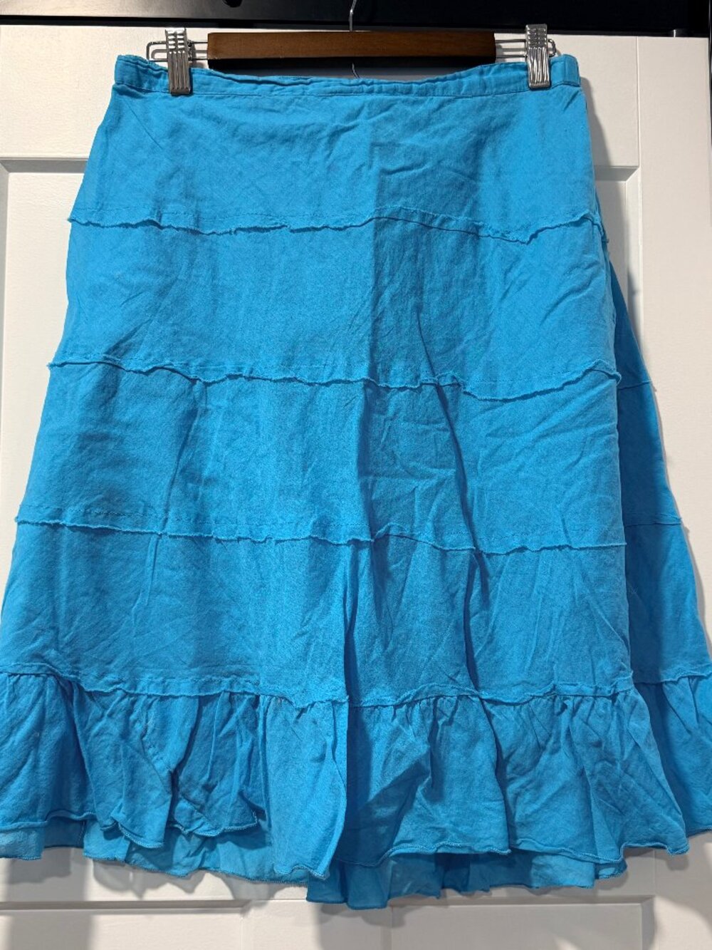Vintage Studio West Tiered Teal Cotton Elastic Waistband Skirt